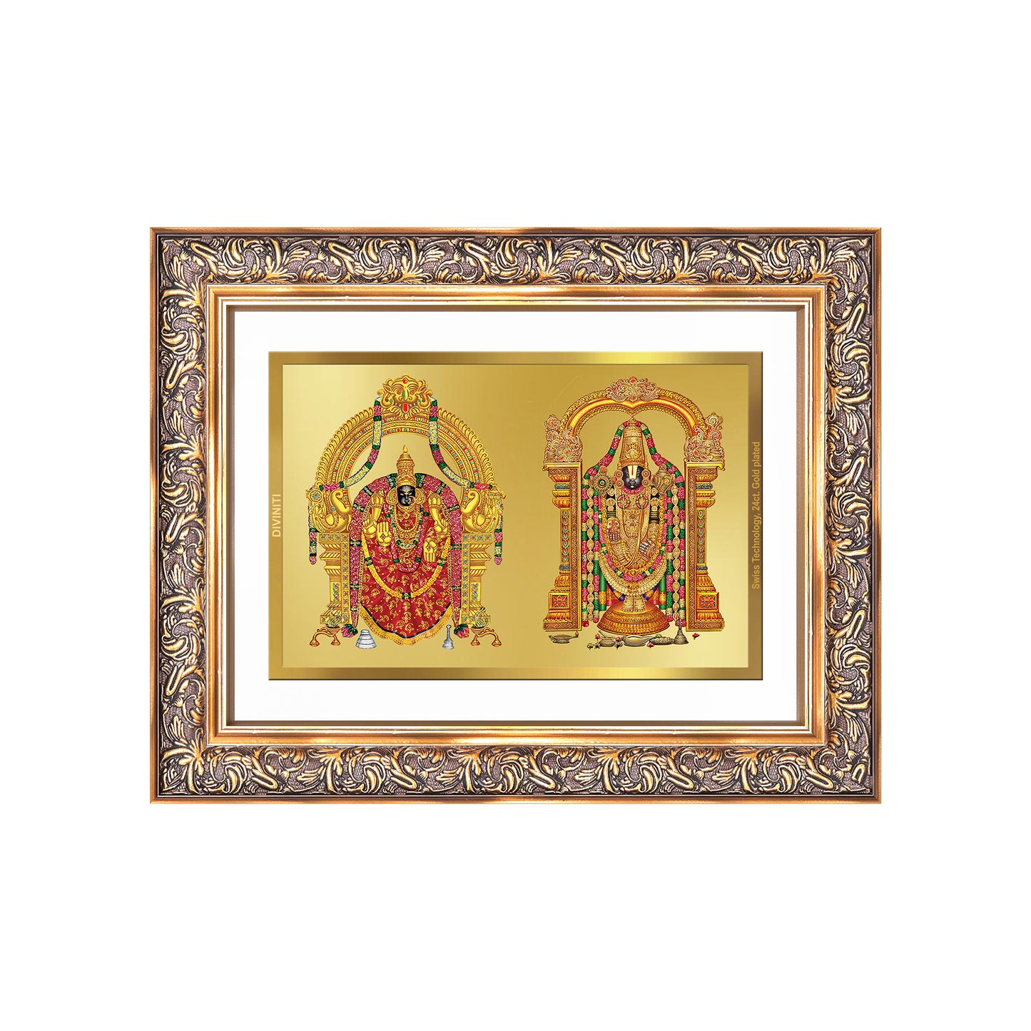 Diviniti 24K Gold Plated Padmavati And Balaji (Classic) Divine Wall Frame for Home Mandir & Office Decor | Luxury Spiritual Gift