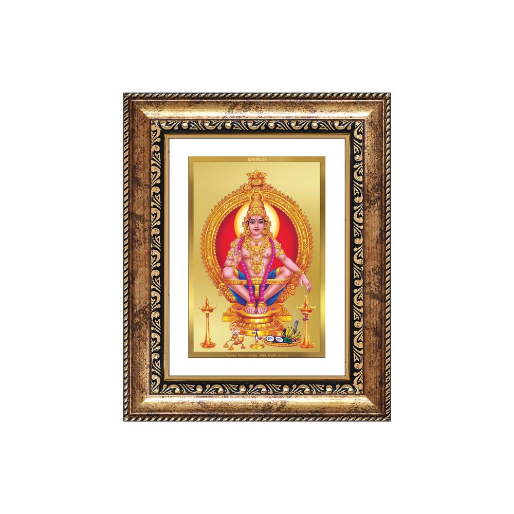 Diviniti 24K Gold Plated Ayyappan Divine Wall and Table Top Frame for Home Mandir & Office Decor | Luxury Spiritual Gift
