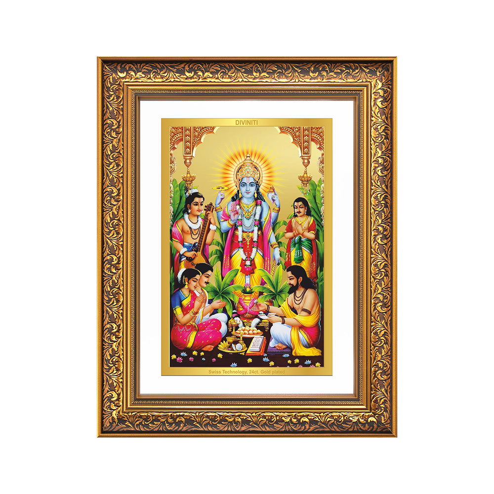 Diviniti 24K Gold Plated Satyanarayan (Classic) Divine Wall Frame for Home Mandir & Office Decor | Luxury Spiritual Gift