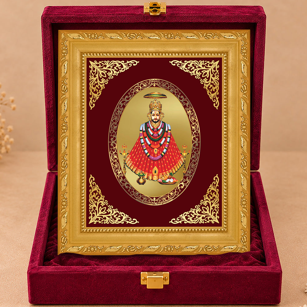 24K Gold-Plated Lord Khatu Shyam Ji Frame | Premium Gift Box | 16x13.5 CM