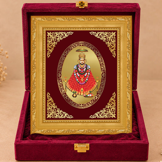 24K Gold-Plated Lord Khatu Shyam Ji Frame | Premium Gift Box | 16x13.5 CM
