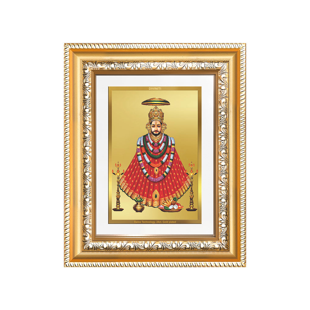 Diviniti 24K Gold Plated Khatu Shyam (Classic) Divine Wall and Table Top Frame for Home Mandir & Office Decor | Luxury Spiritual Gift