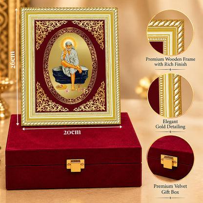 24K Gold-Plated Sai Baba Frame | Premium Gift Box | 26x20 CM