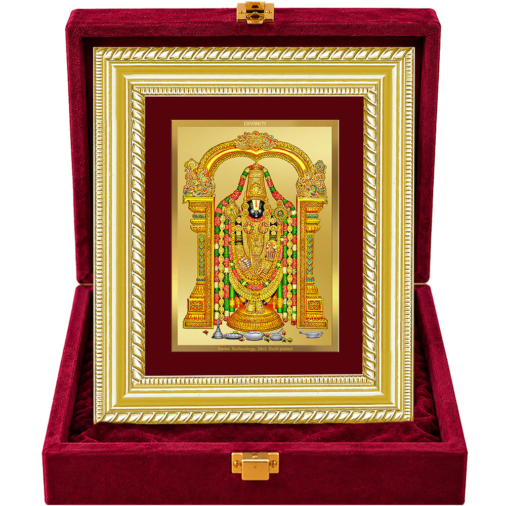 24K Gold-Plated Lord Tirupati Balaji Frame | Premium Gift Box | 21.5x17.5 CM