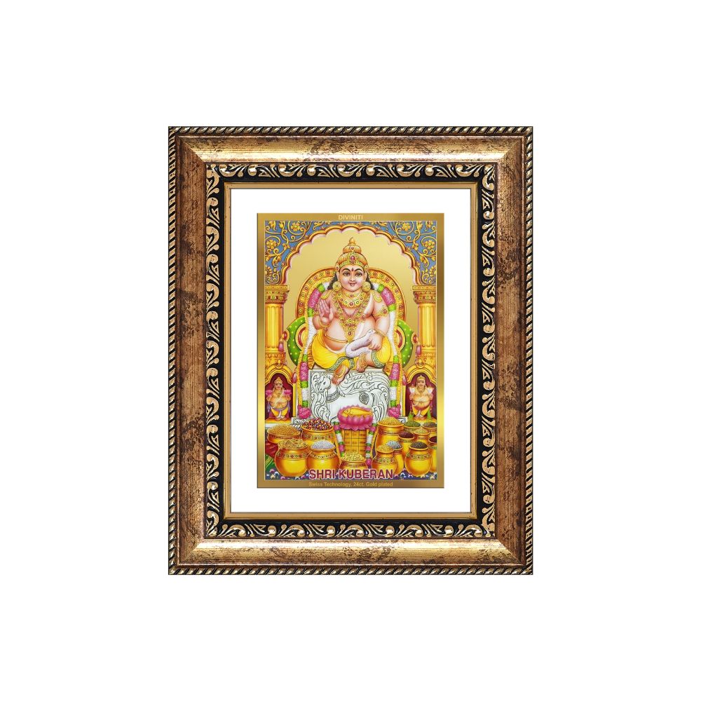 Diviniti 24K Gold Plated Kuber (Classic) Divine Wall and Table Top Frame for Home Mandir & Office Decor | Luxury Spiritual Gift