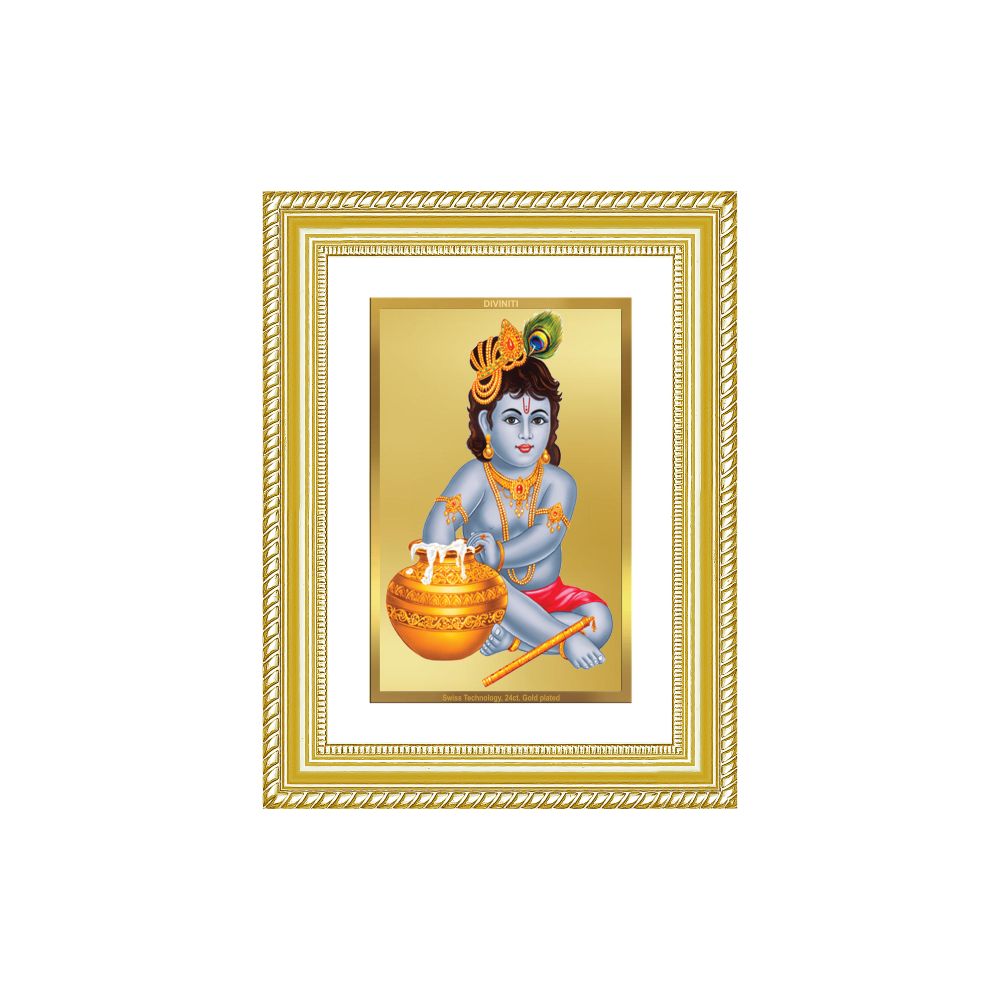 Diviniti 24K Gold Plated Bal Gopal Divine Wall Frame for Home Mandir & Office Decor | Luxury Spiritual Gift