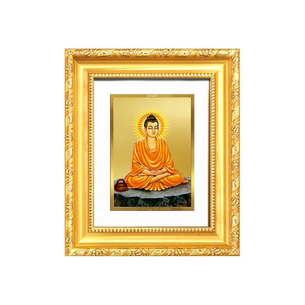 Diviniti 24K Gold Plated Buddha |Divine Table Top Frame for Home Mandir & Office Decor | Luxury Spiritual Gift