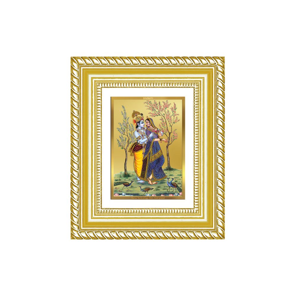 Diviniti 24K Gold Plated Radha Krishna Divine Table Top Frame for Home Mandir & Office Decor | Luxury Spiritual Gift