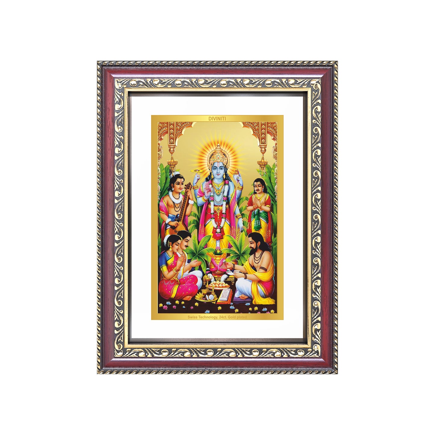 Diviniti 24K Gold Plated Satyanarayan (Classic) Divine Wall Frame for Home Mandir & Office Decor | Luxury Spiritual Gift