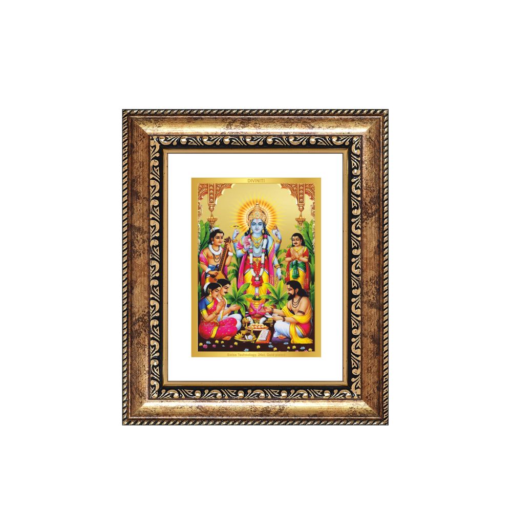 Diviniti 24K Gold Plated Satyanarayan Divine Table Top Frame for Home Mandir & Office Decor | Luxury Spiritual Gift