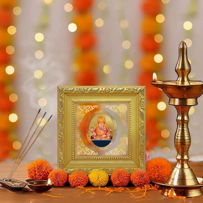 Dagdu Ganesha | Divine Ganpati Royal Tabletop Photo Frame in 24K Gold Plated Foil
