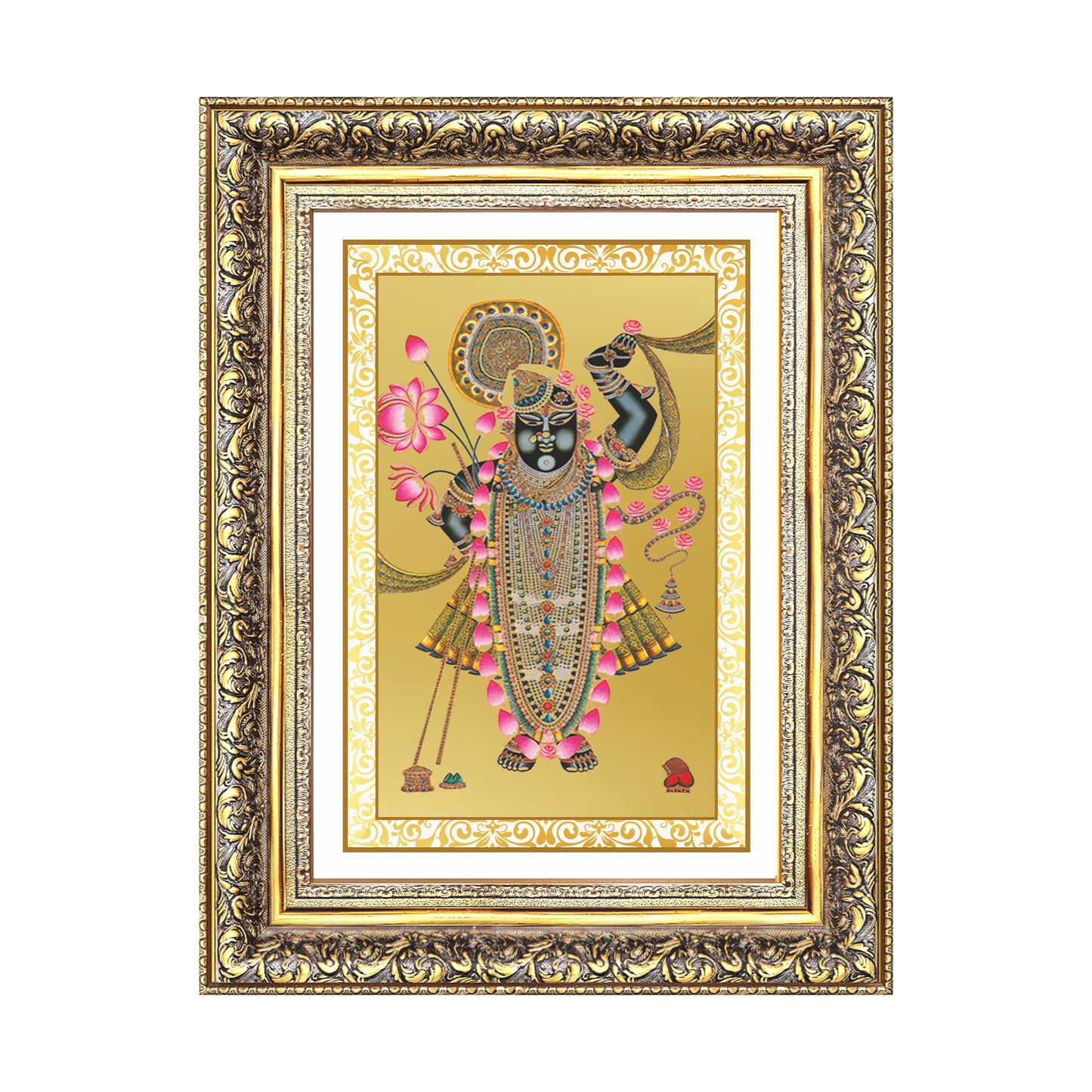 Diviniti 24K Gold Plated Shrinath Ji (Classic) Divine Wall Frame for Home Mandir & Office Decor | Luxury Spiritual Gift