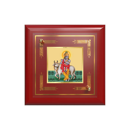 Krishna with Surbhi Cow | Divine Krishna 24K Gold Plated Photo Frame for Home Décor, Tabletop & Office | Blessings of Love, Peace & Prosperity (MDF1A)