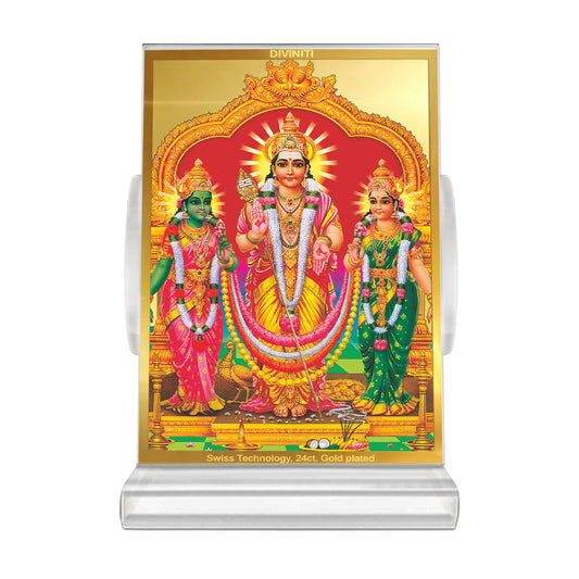 Lord Murugan with Valli | Divine God Car Dashboard & Tabletop Photo Frame in 24K Gold Plated Foil (ACF3)