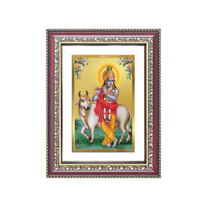 Diviniti 24K Gold Plated Krishna With Surbhi Cow (Classic) Divine Wall Frame for Home Mandir & Office Decor | Luxury Spiritual Gift