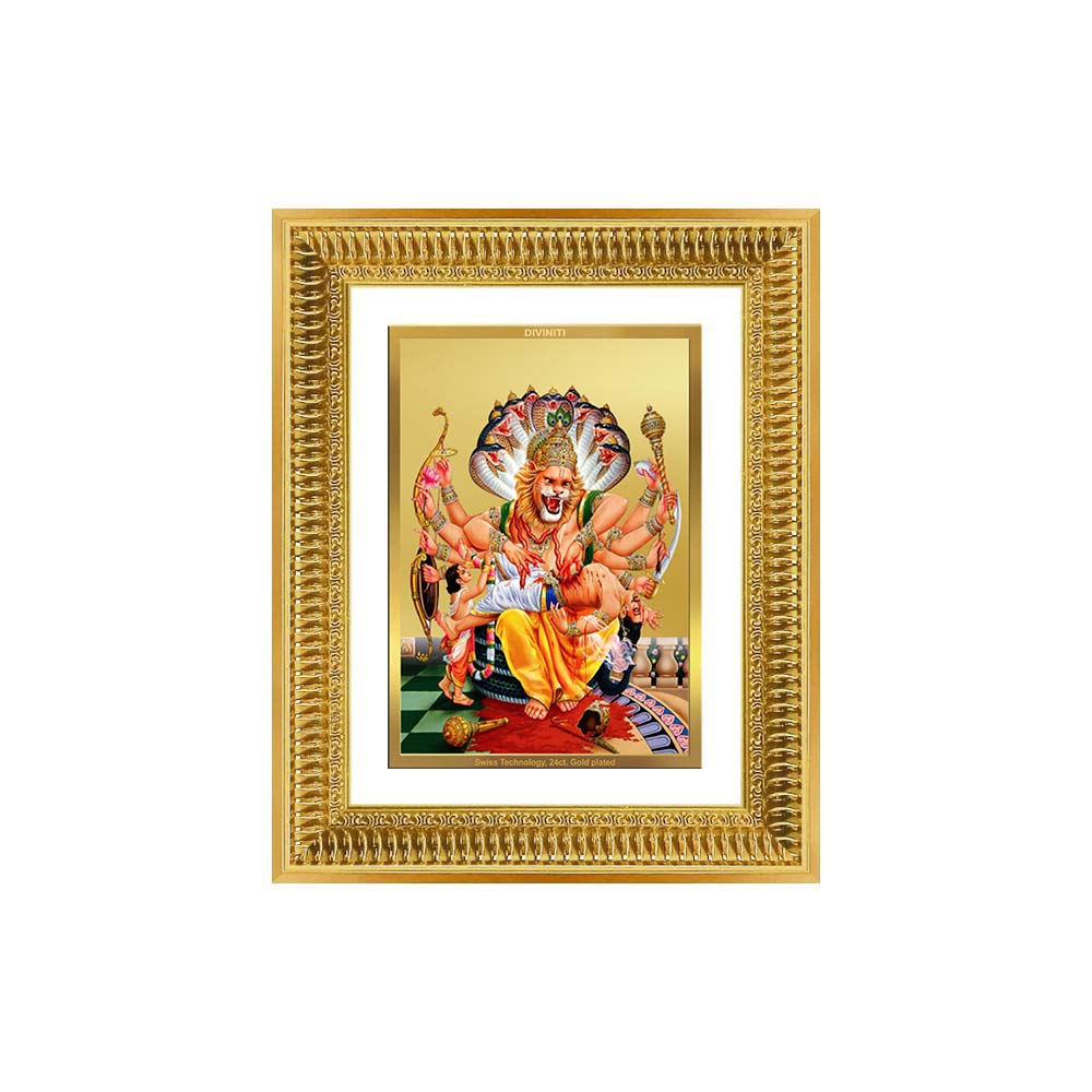 Diviniti 24K Gold Plated Narasimha (Classic) Divine Wall Frame for Home Mandir & Office Decor | Luxury Spiritual Gift