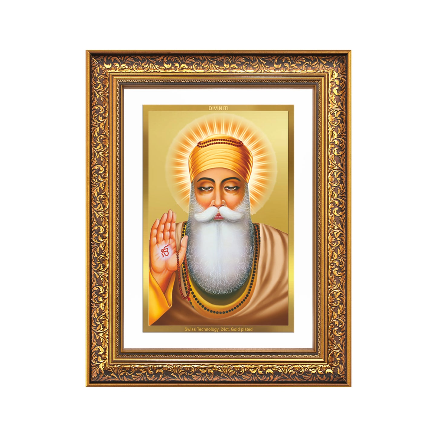 Diviniti 24K Gold Plated Guru Nanak Dev Ji (Classic) Sacred Sikh Wall Frame for Home Decor & Office Ambiance | Premium Spiritual Gift