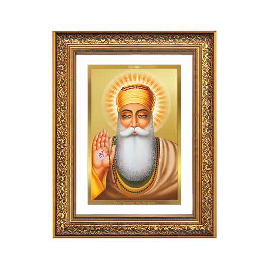 Diviniti 24K Gold Plated Guru Nanak Dev Ji (Classic) Sacred Sikh Wall Frame for Home Decor & Office Ambiance | Premium Spiritual Gift