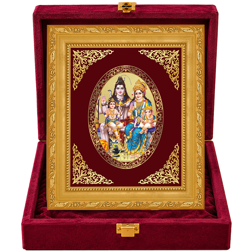 24K Gold-Plated Shiv Parivaar Frame | Premium Gift Box | 16x13.5 CM