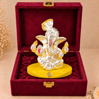 DIVINITI 999 Silver-Plated Pagdi Ganesha Idol | Car & Home Décor | Gift Box | 7x7 CM