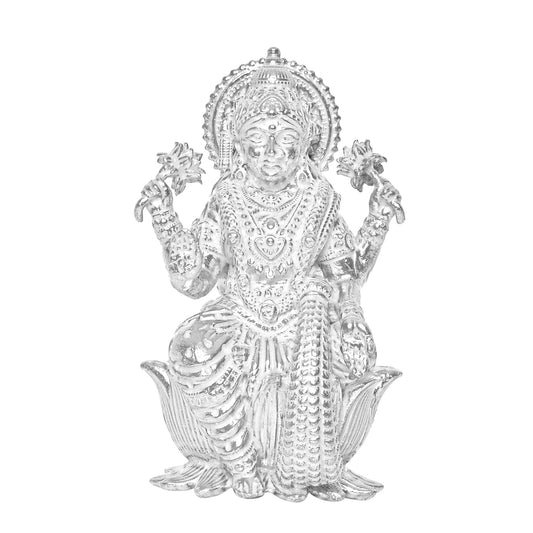 Diviniti 925 Pure Silver Laxmi Ji Idol Statue Divine Elegance Wealth and Prosperity for Home Office Décor, Tabletop, Puja Room Gift (4x4.5 CM, 45g)
