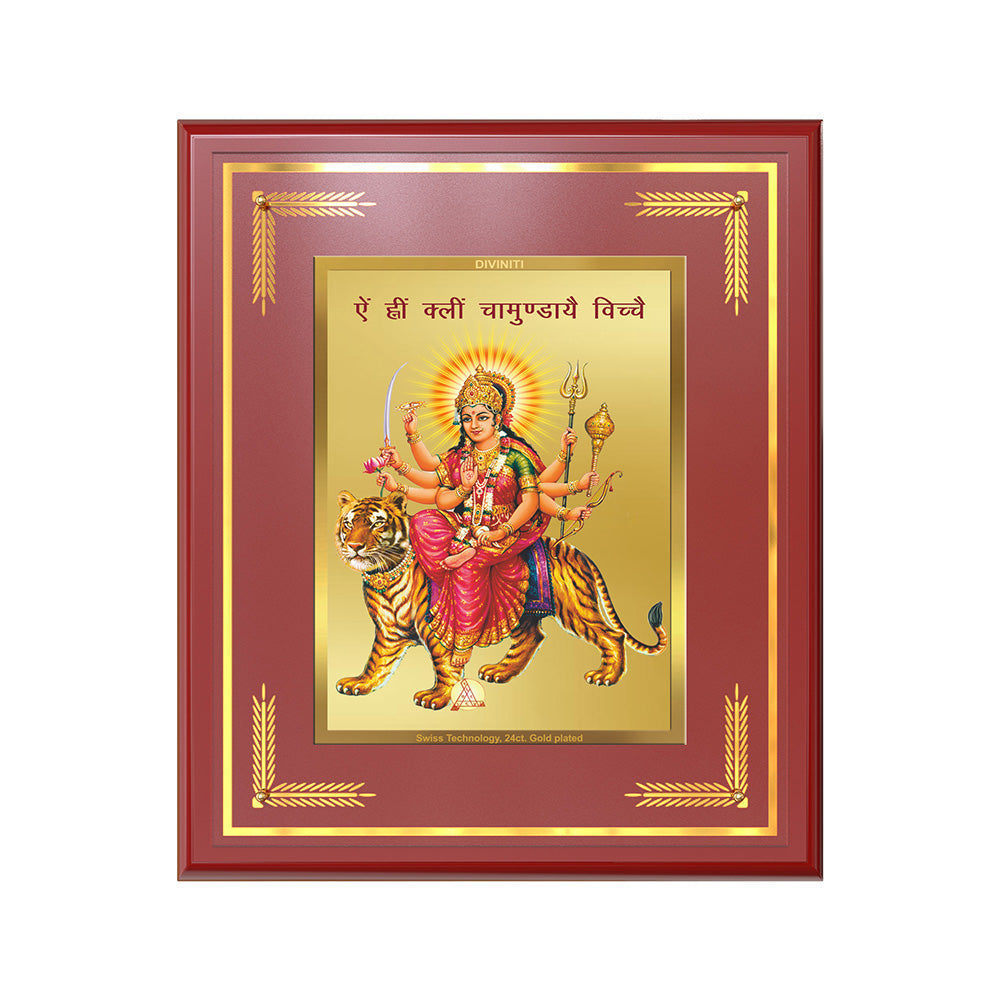 Diviniti Goddess Durga with Sacred Mantra Wall Photo Frame in 24K Gold Plated Foil – Power, Protection & Divine Energy