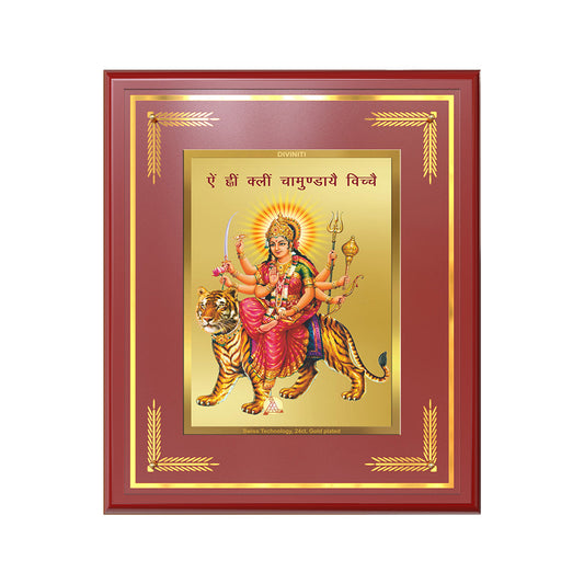 Diviniti Goddess Durga with Sacred Mantra Wall Photo Frame in 24K Gold Plated Foil – Power, Protection & Divine Energy