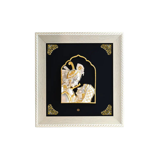 Exquisite 999 Silver & 24K Gold-Plated Radha Krishna 3D Relief Wall Art | Elegantly Encased in a European Frame | Perfect for Home Temples, Décor & Luxurious Gifting