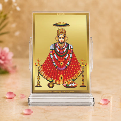 24K Gold-Plated Khatu Shyam Ji Acrylic Car Dashboard Frame | 11x7 CM