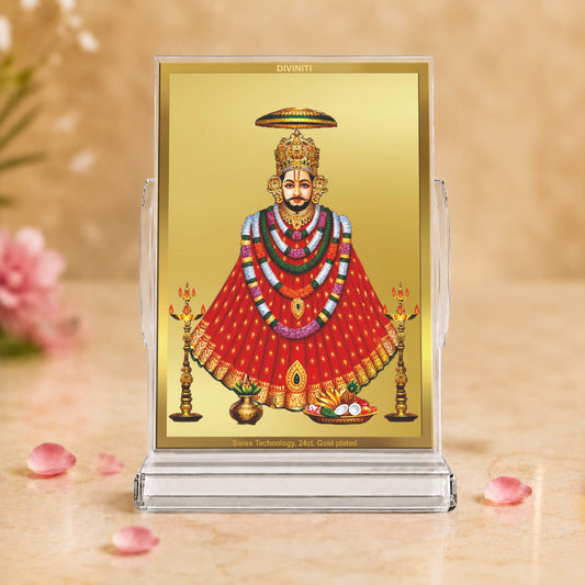 24K Gold-Plated Khatu Shyam Ji Acrylic Car Dashboard Frame | 11x7 CM