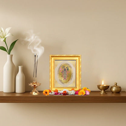 Shrinath Ji Divine Nathdwara Krishna Sacred Seva & Blessings Royal Tabletop Frame in 24K Gold Plated Foil