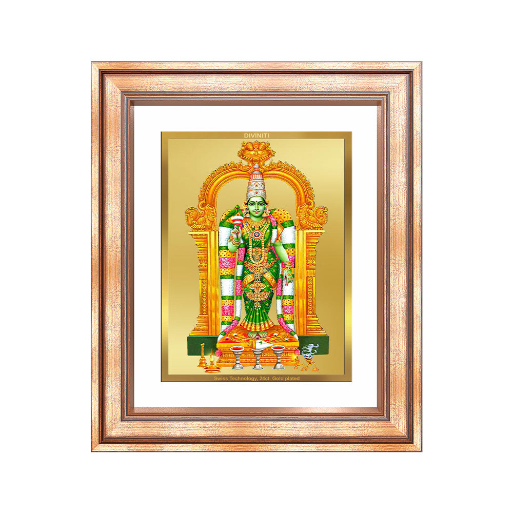 Diviniti 24K Gold Plated Meenakshi Amman (Classic) Divine Wall Frame for Home Mandir & Office Decor | Luxury Spiritual Gift