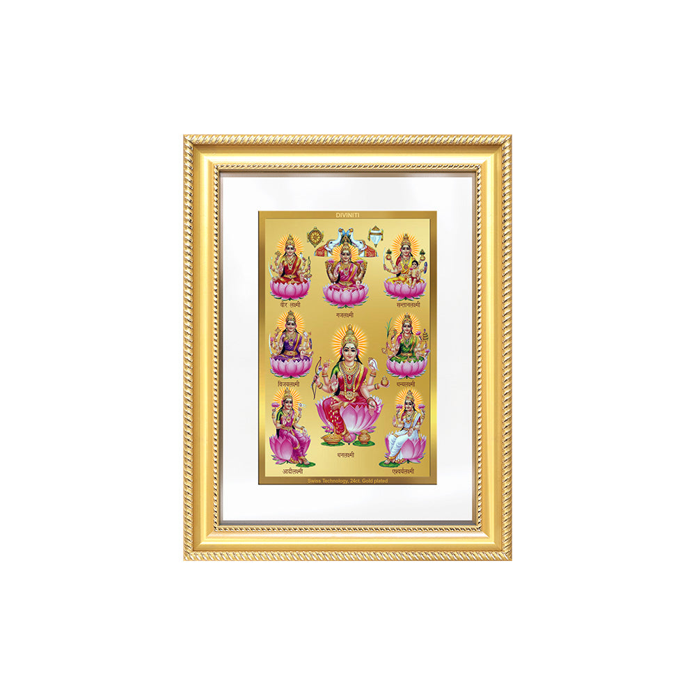 Diviniti 24K Gold Plated Ashtalakshmi Divine Wall Frame for Home Mandir & Office Decor | Luxury Spiritual Gift