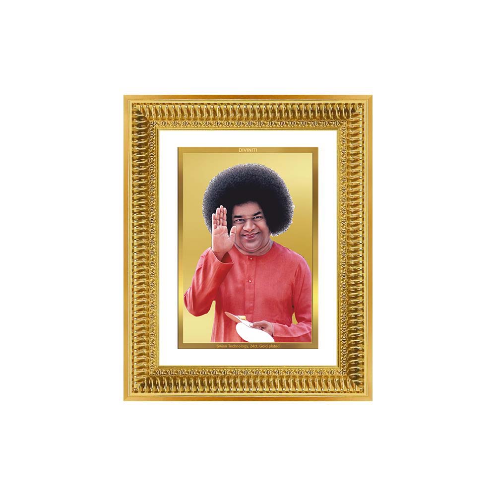 Diviniti 24K Gold Plated Satya Sai Baba (Classic) Divine Wall Frame for Home Mandir & Office Decor | Luxury Spiritual Gift