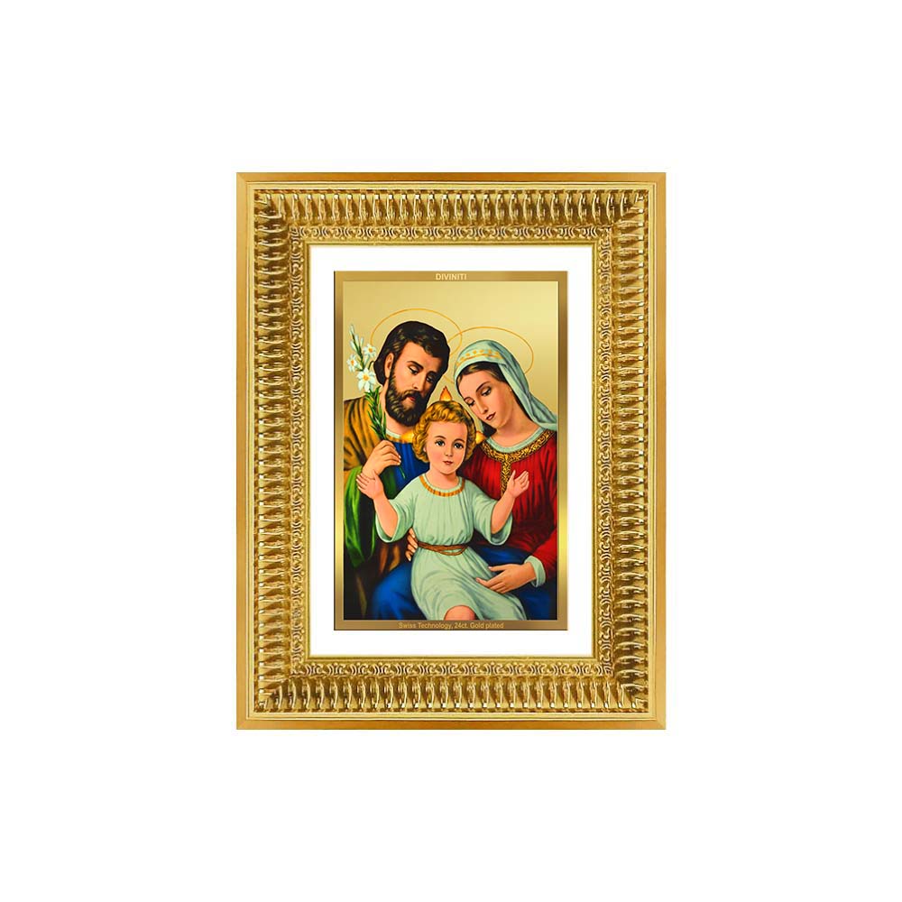 Diviniti 24K Gold Plated Holy Family (Classic) Divine Wall Frame for Home Mandir & Office Decor | Luxury Spiritual Gift