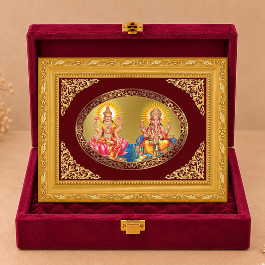 24K Gold-Plated Lakshmi Ganesha Frame | Premium Gift Box | 21.5x17.5 CM