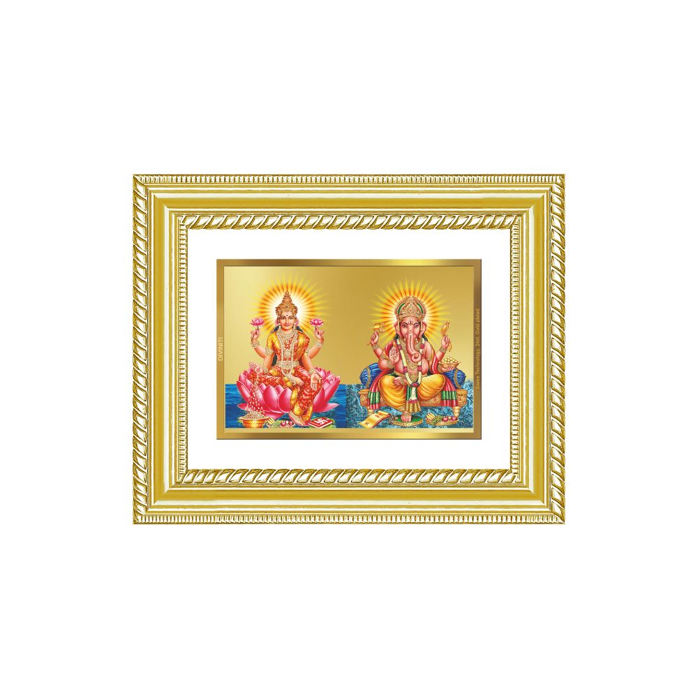 Diviniti 24K Gold Plated Lakshmi Ganesha (Classic) Divine Wall and Table Top Frame for Home Mandir & Office Decor | Luxury Spiritual Gift