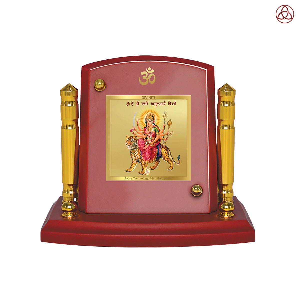 Durga-Sherawali Mata | Goddess of Power & Protection Car Dashboard Frame in 24K Gold Plated Foil (MDF 1B P+)