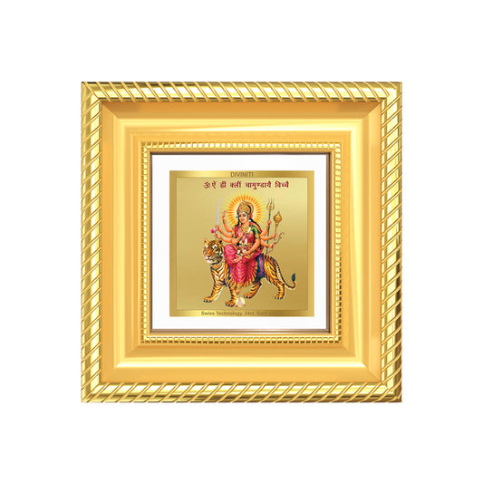 Diviniti Durga with Sacred Mantra Tabletop Photo Frame in 24K Gold Plated Foil | Power, Protection & Divine Energy | DG015S1A (10x10 CM)