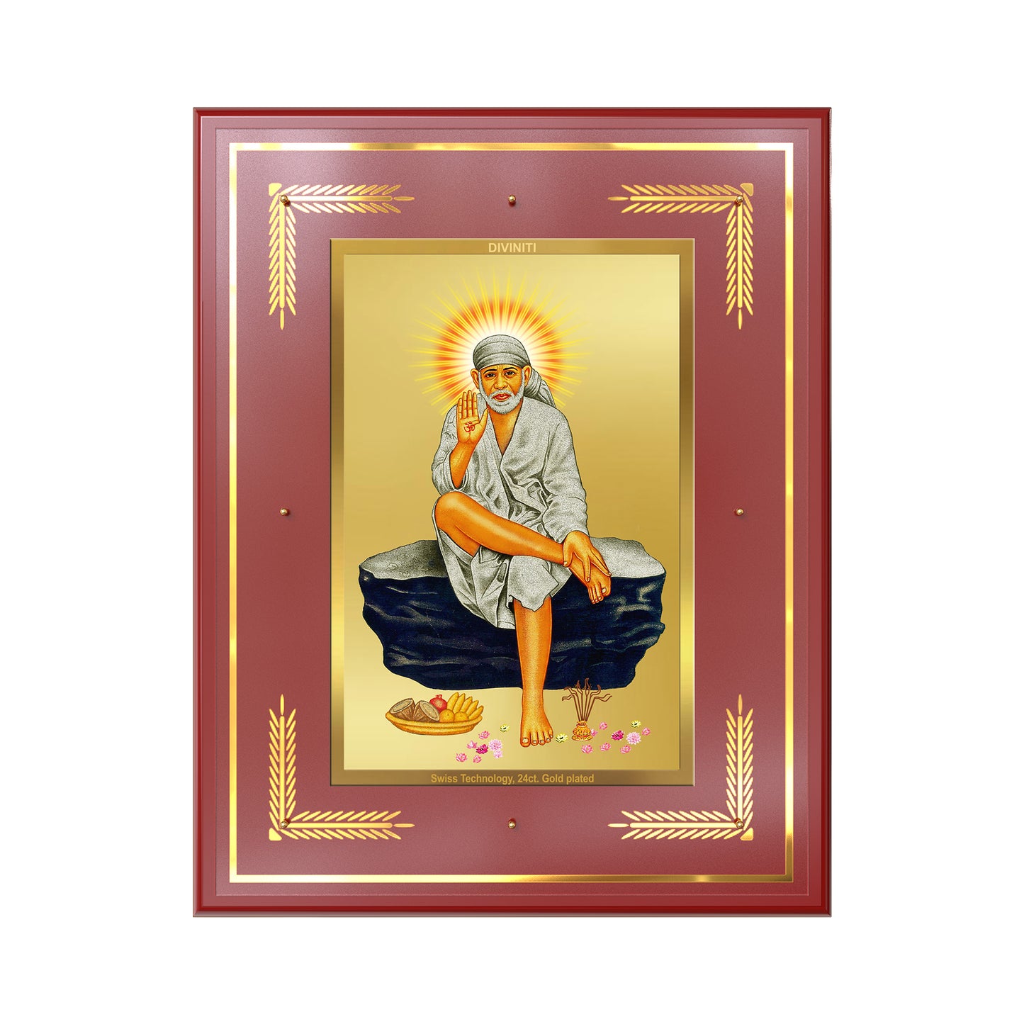 Sai Baba of Shirdi | Saint of Faith & Compassion Wall Mount Photo Frame in 24K Gold Plated Foil