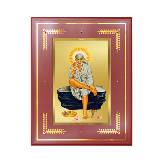 Sai Baba of Shirdi | Saint of Faith & Compassion Wall Mount Photo Frame in 24K Gold Plated Foil