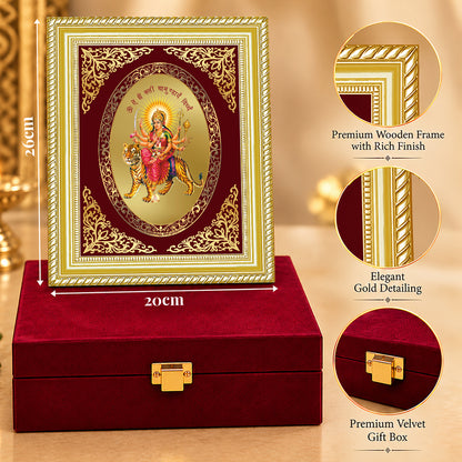 24K Gold-Plated Durga with Mantra Frame | Premium Gift Box | 26x20 CM