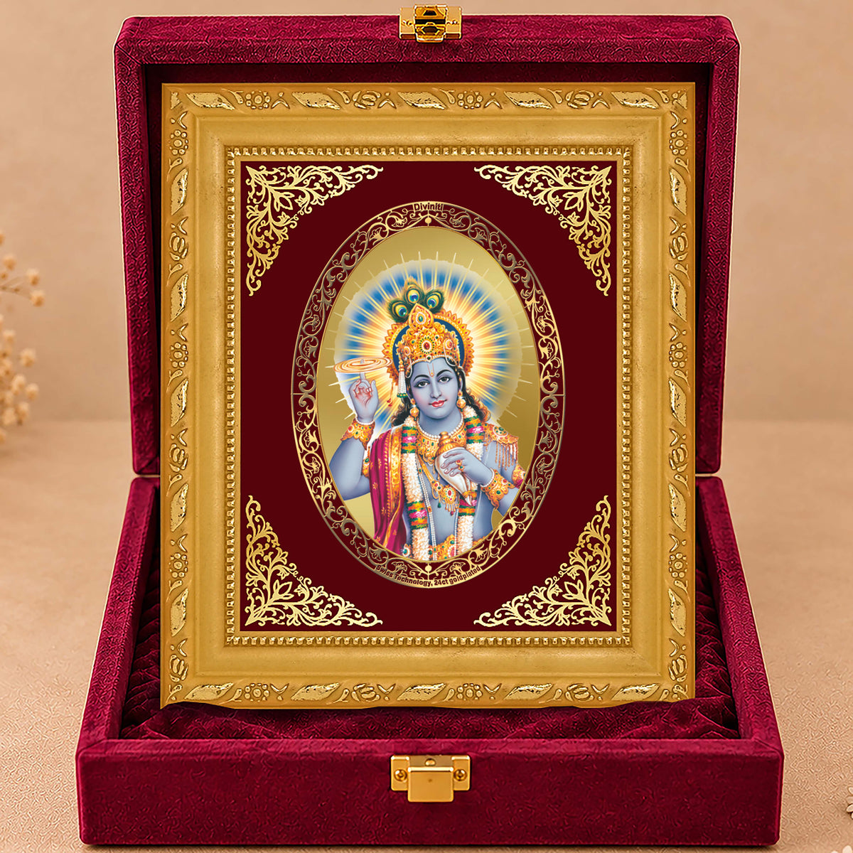 24K Gold-Plated Lord Vishnu Frame | Premium Gift Box | 21.5x17.5 CM