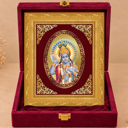 24K Gold-Plated Lord Vishnu Frame | Premium Gift Box | 21.5x17.5 CM
