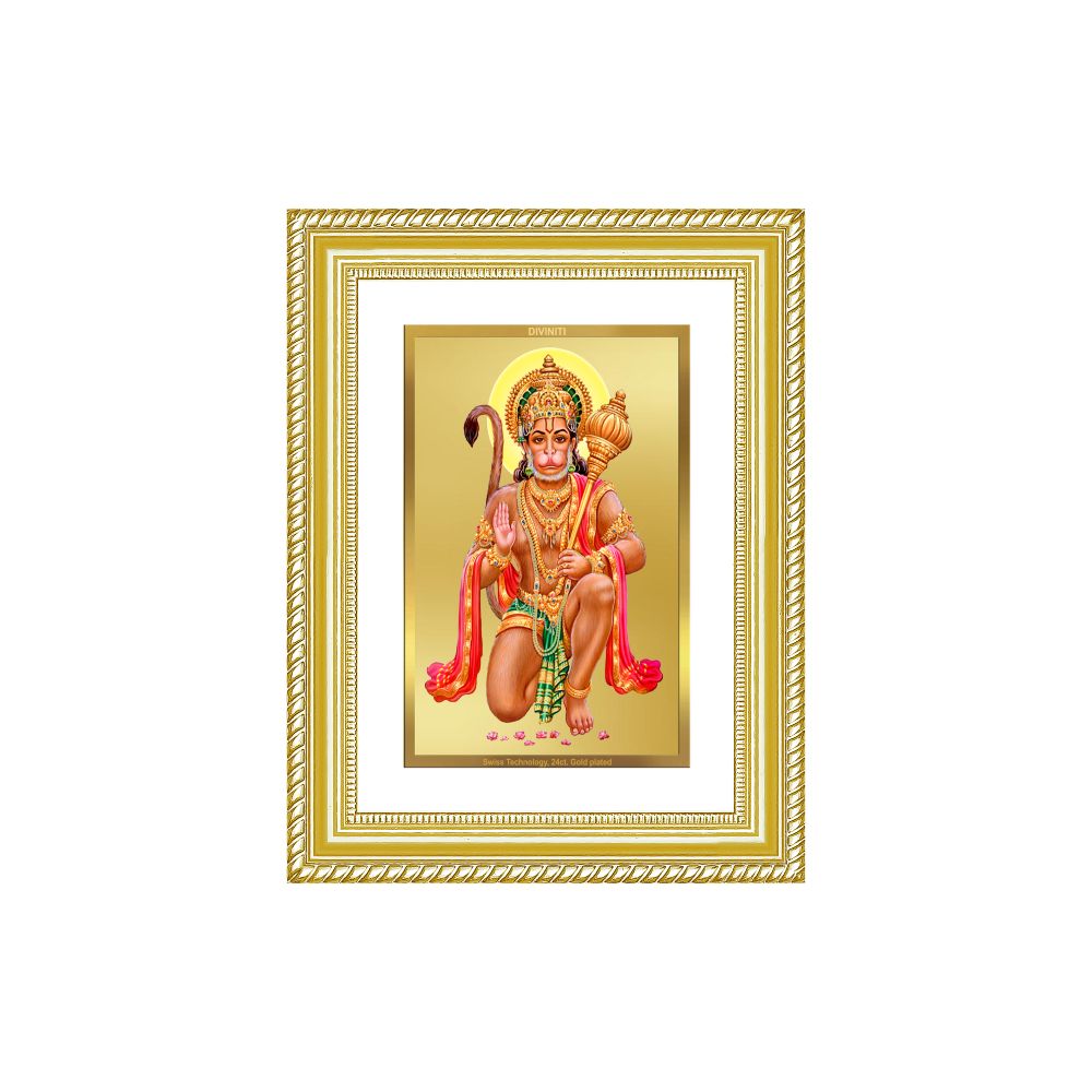 Diviniti 24K Gold Plated Hanuman With Blessings (Classic) Divine Wall Frame for Home Mandir & Office Decor | Luxury Spiritual Gift