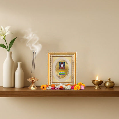 Lord Adinath (Rishabhdev) with Namokar Mantra Divine Jain Sacred Royal Tabletop Frame in 24K Gold Plated Foil