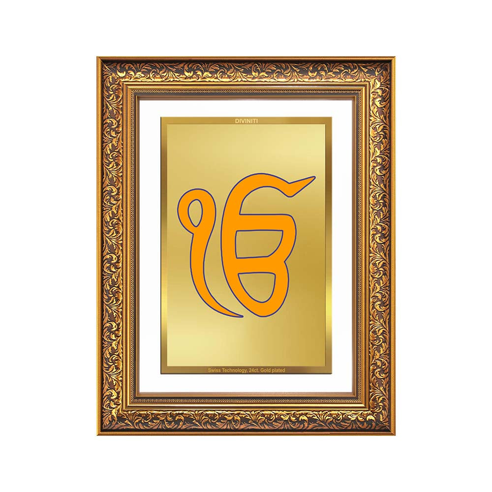 Diviniti 24K Gold Plated Ik Omkar (Classic) Divine Wall Frame for Home Mandir & Office Decor | Luxury Spiritual Gift