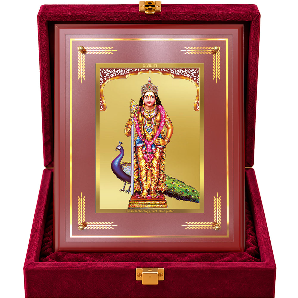 24K Gold-Plated Lord Murugan MDF Frame | Premium Gift Box | 27x35 CM