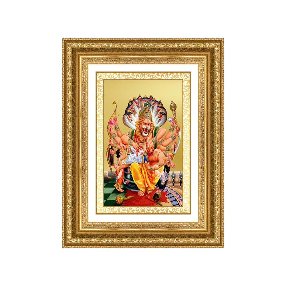 Diviniti 24K Gold Plated Narasimha (Classic) Divine Wall Frame for Home Mandir & Office Decor | Luxury Spiritual Gift