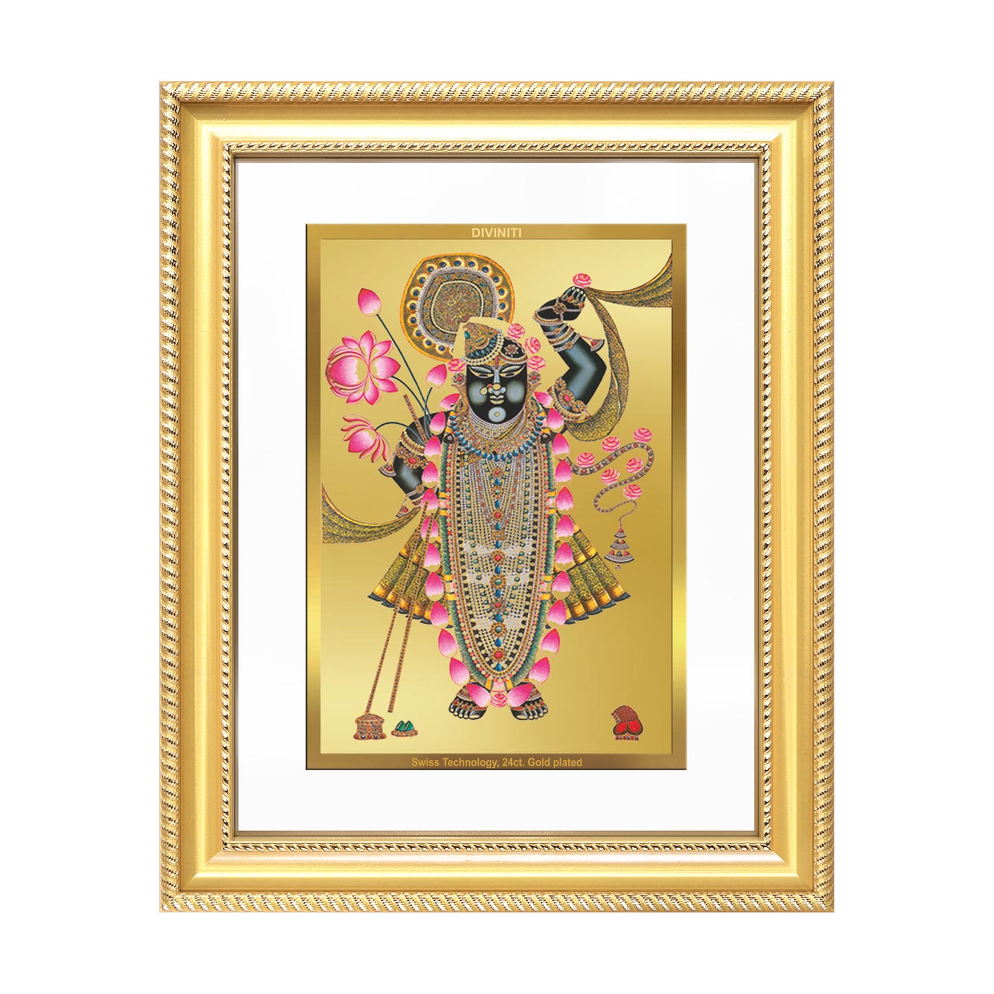 Diviniti 24K Gold Plated Shrinath Ji (Classic) Divine Wall Frame for Home Mandir & Office Decor | Luxury Spiritual Gift